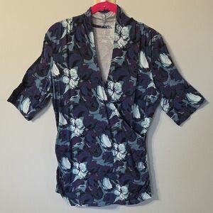 Floral Wrap Top - Blue and Purple